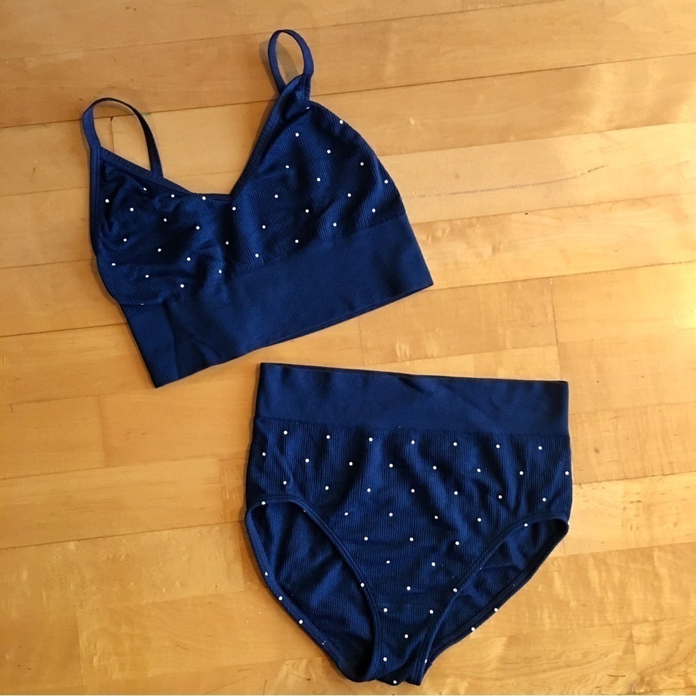 LOFT Ribbed Polka Dot Lounge Set Navy Blue White XS